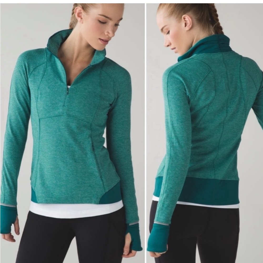 LULULEMON Runderful Half Zip Mini Check Pique Hunter Green medium